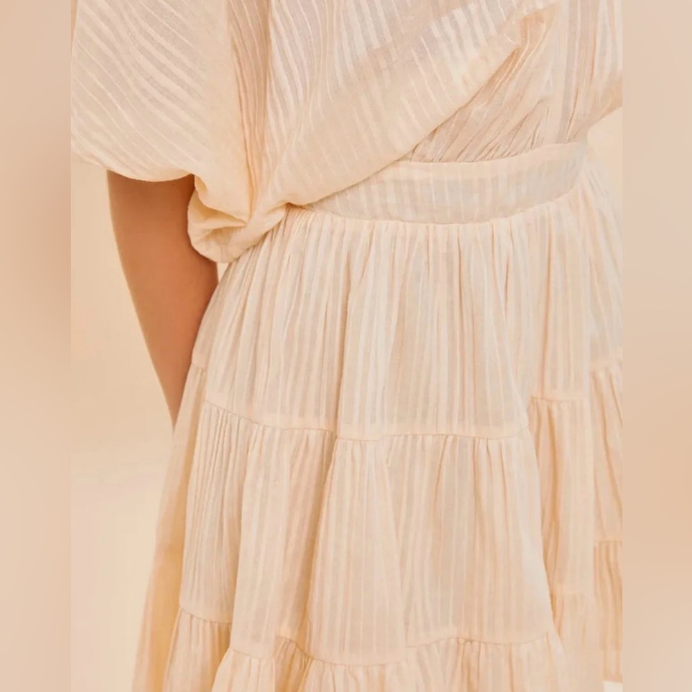 Mini Dress in Cream Flowy V-Neck with Tiered Skirt 100% Cotton with Poly Lining - Picture 4 of 9